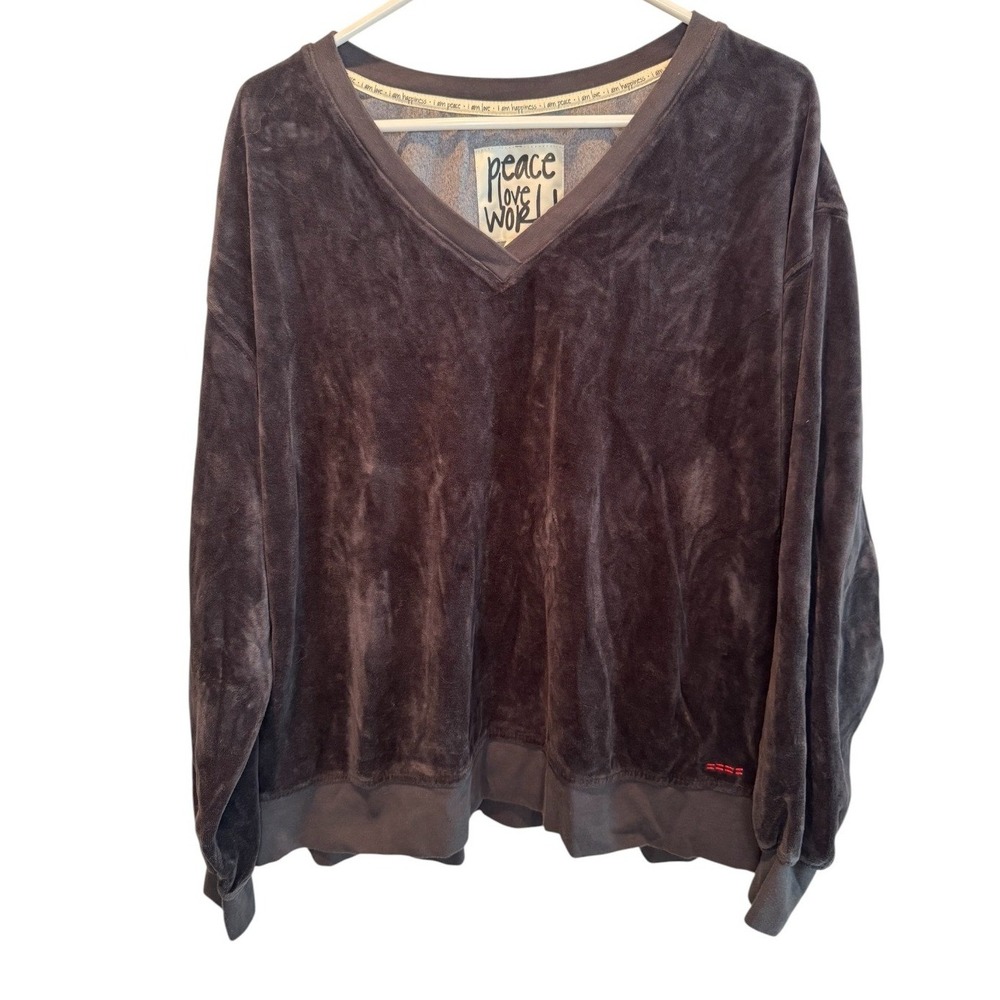 Peace Love World Womens Gray Velour V-Neck Pullover Sweatshirt L NEW Cozy